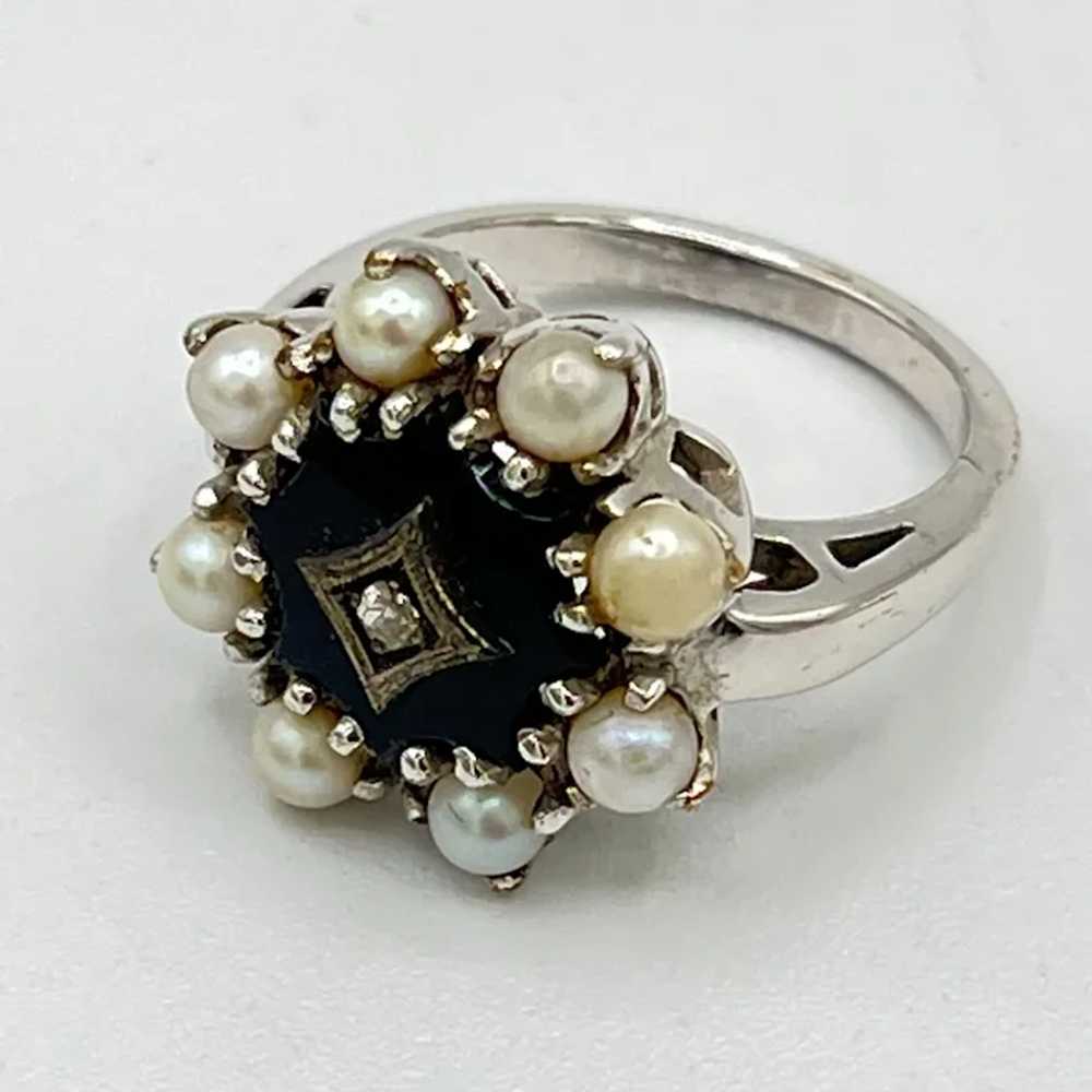 Vintage Ca1950's 10K Gold Ring with Diamond, Blac… - image 3