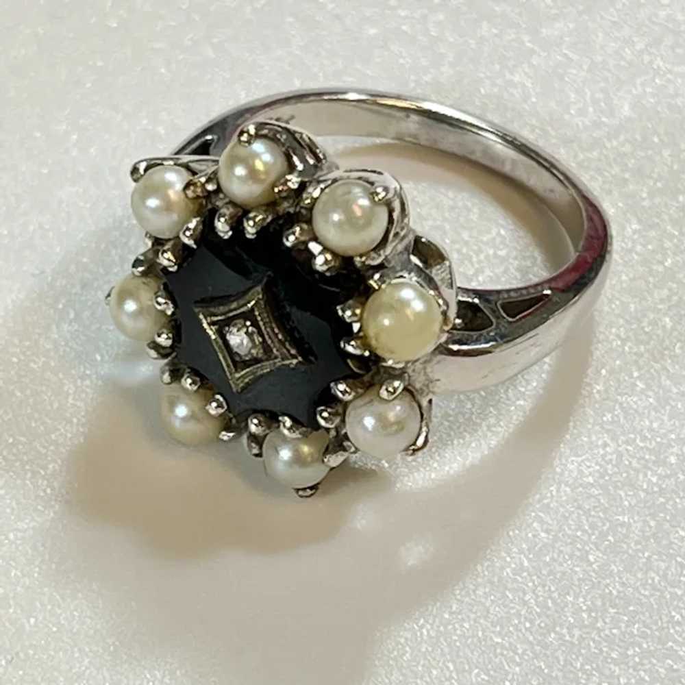 Vintage Ca1950's 10K Gold Ring with Diamond, Blac… - image 4
