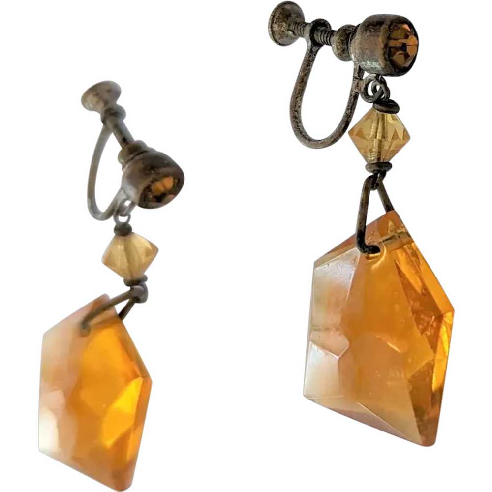 Art Deco Amber Glass Earrings - image 1