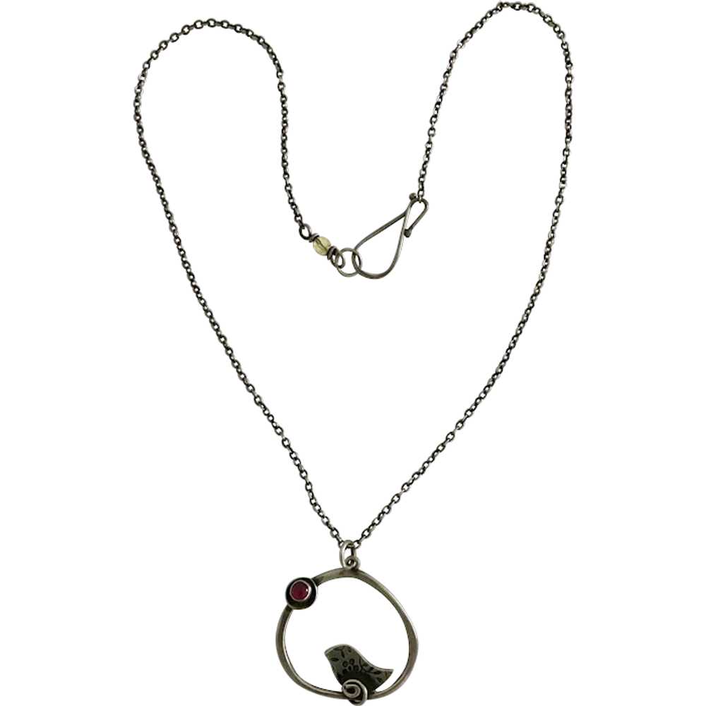 Artisan Sterling and Pink Tourmaline Bird Necklace - image 1