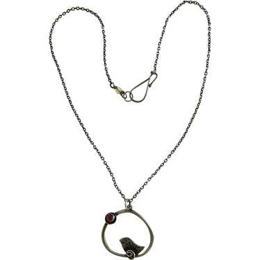Artisan Sterling and Pink Tourmaline Bird Necklace - image 1