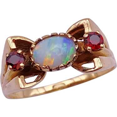 Vintage Opal and Garnet Ring 14K Gold - image 1