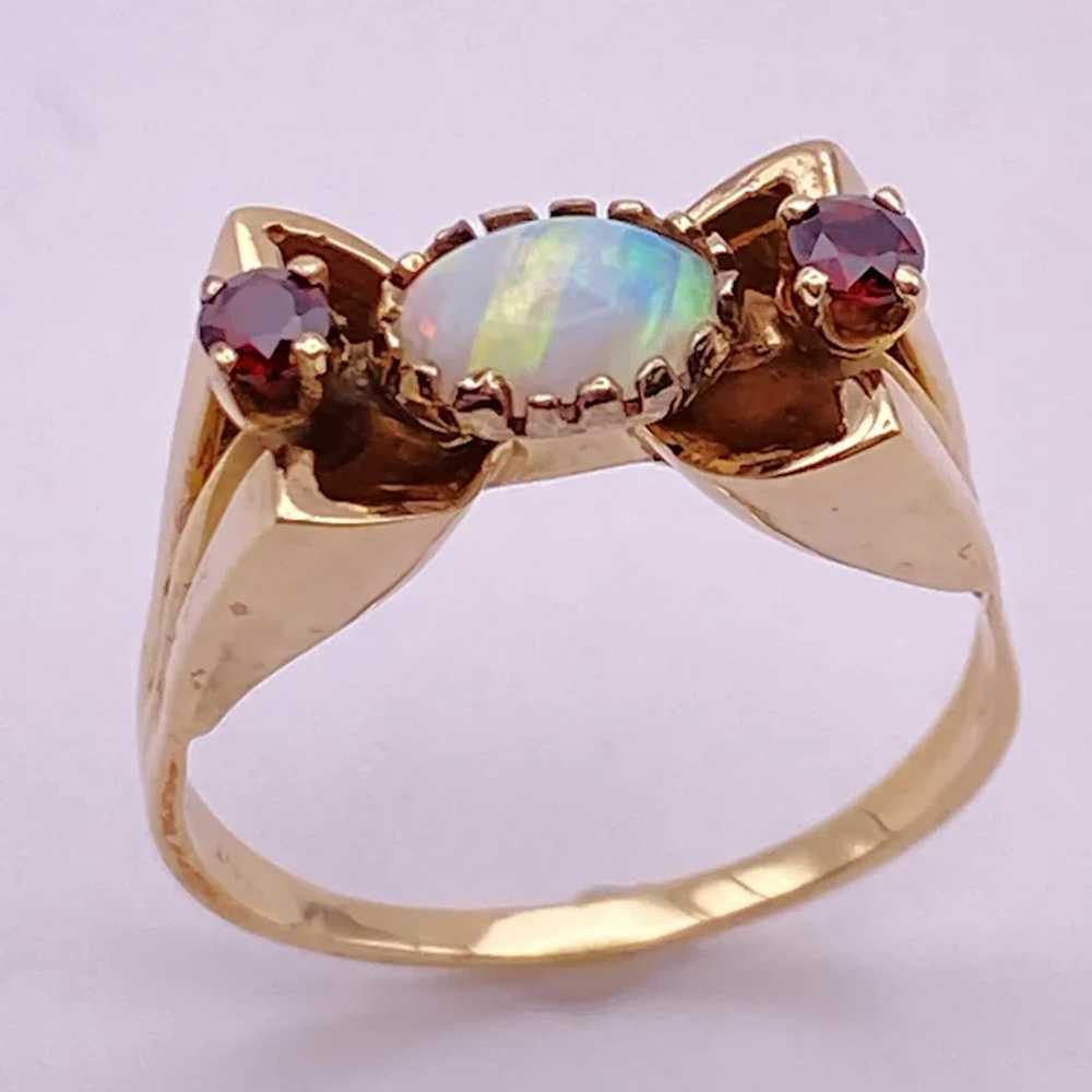 Vintage Opal and Garnet Ring 14K Gold - image 2