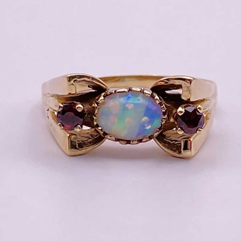 Vintage Opal and Garnet Ring 14K Gold - image 3