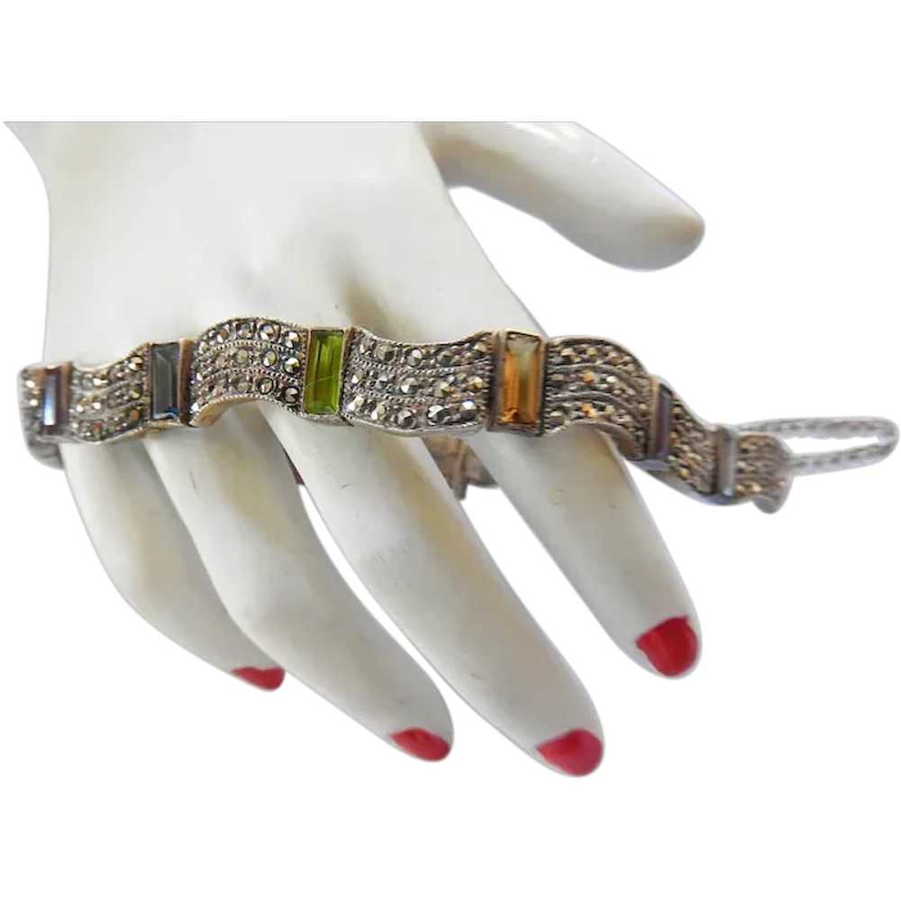 Exquisite Marcasite Bracelet with Real Stones  Ci… - image 1