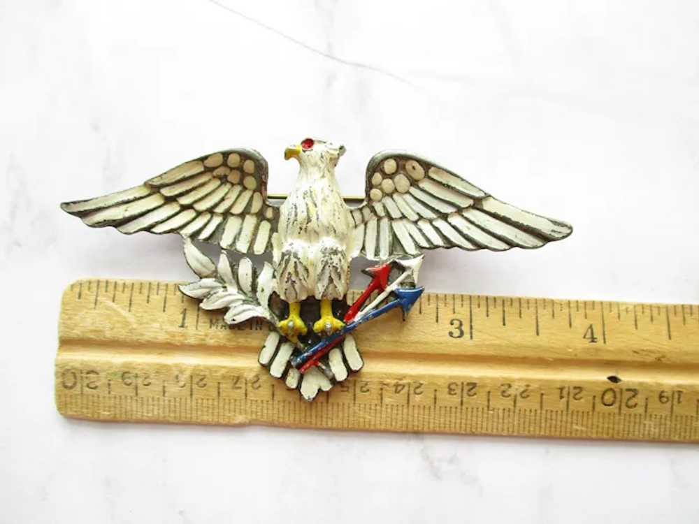 Large WWII Patriotic Eagle Brooch Enamel Pot Meta… - image 10