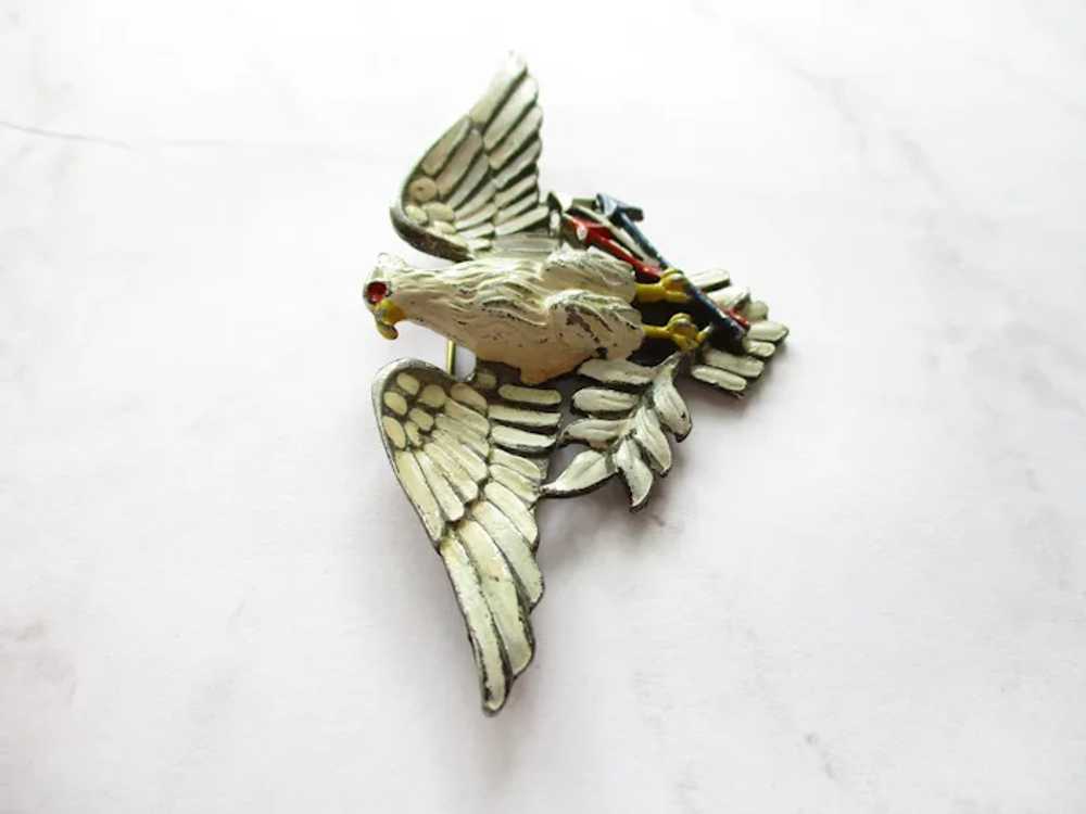 Large WWII Patriotic Eagle Brooch Enamel Pot Meta… - image 3