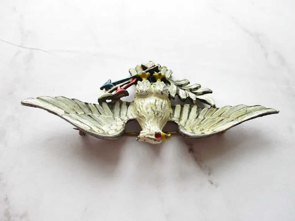 Large WWII Patriotic Eagle Brooch Enamel Pot Meta… - image 4