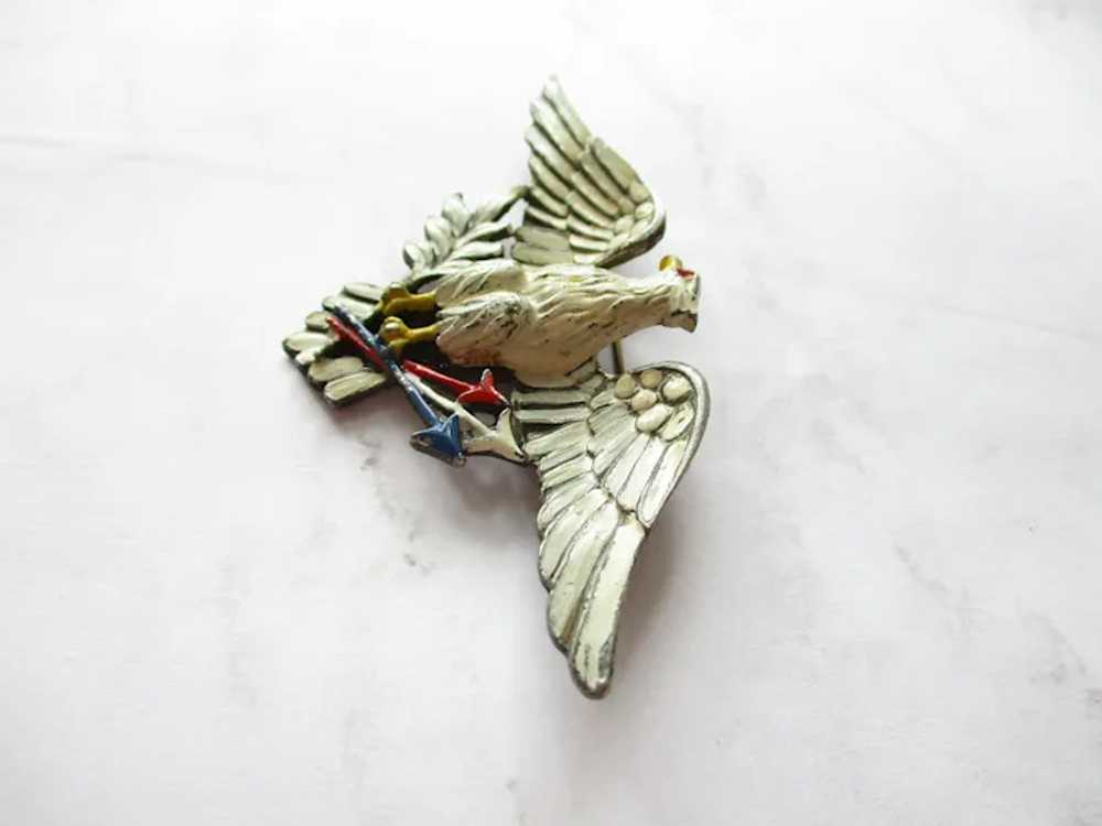 Large WWII Patriotic Eagle Brooch Enamel Pot Meta… - image 5