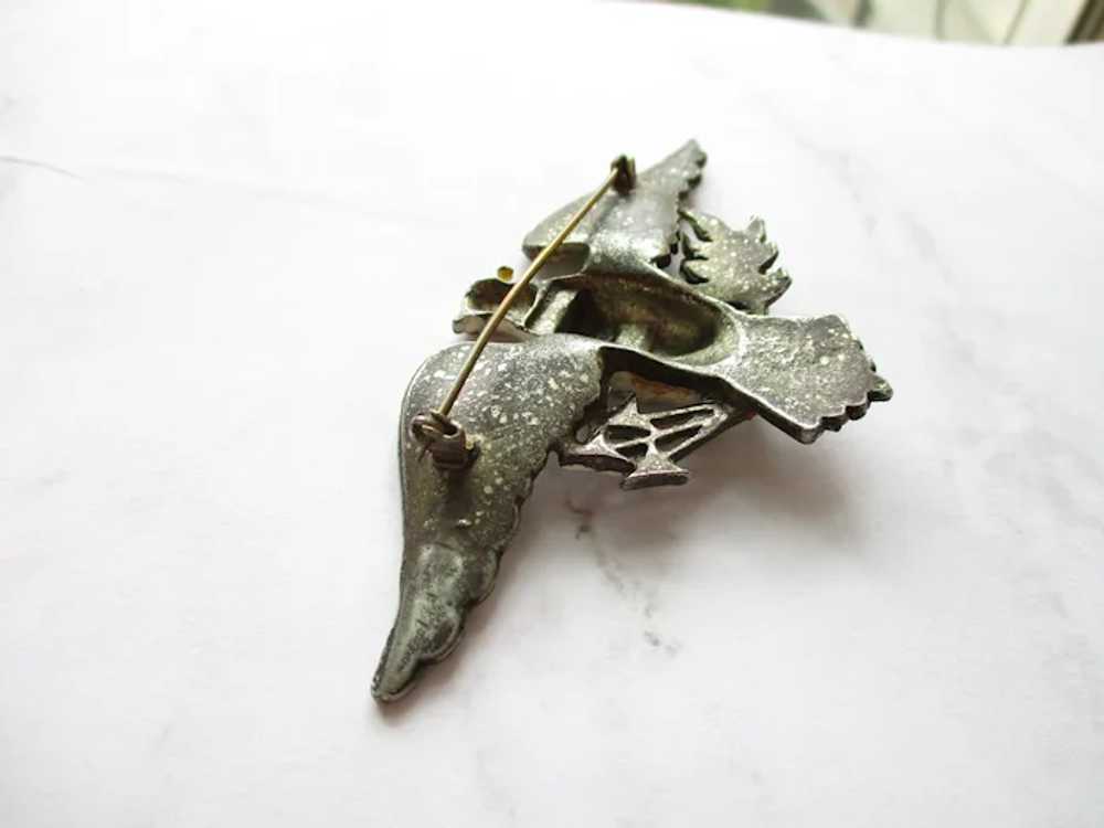 Large WWII Patriotic Eagle Brooch Enamel Pot Meta… - image 7