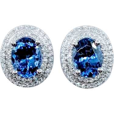 Vibrant Tanzanite & Diamond Halo Stud Earrings
