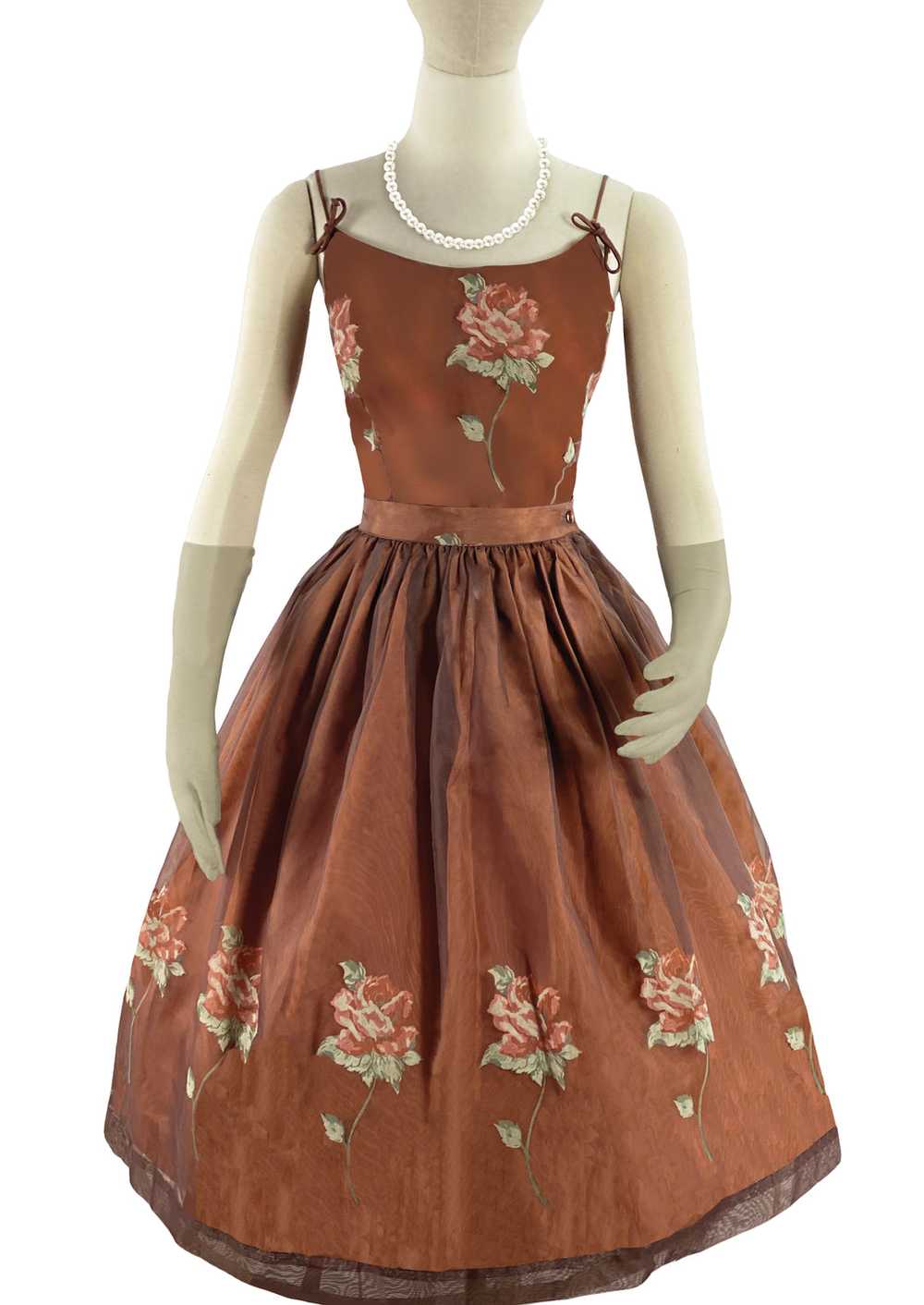 Late 1950s to Early 1960s Bronze Roses Dress Set-… - image 10