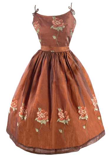 Late 1950s to Early 1960s Bronze Roses Dress Set-… - image 1