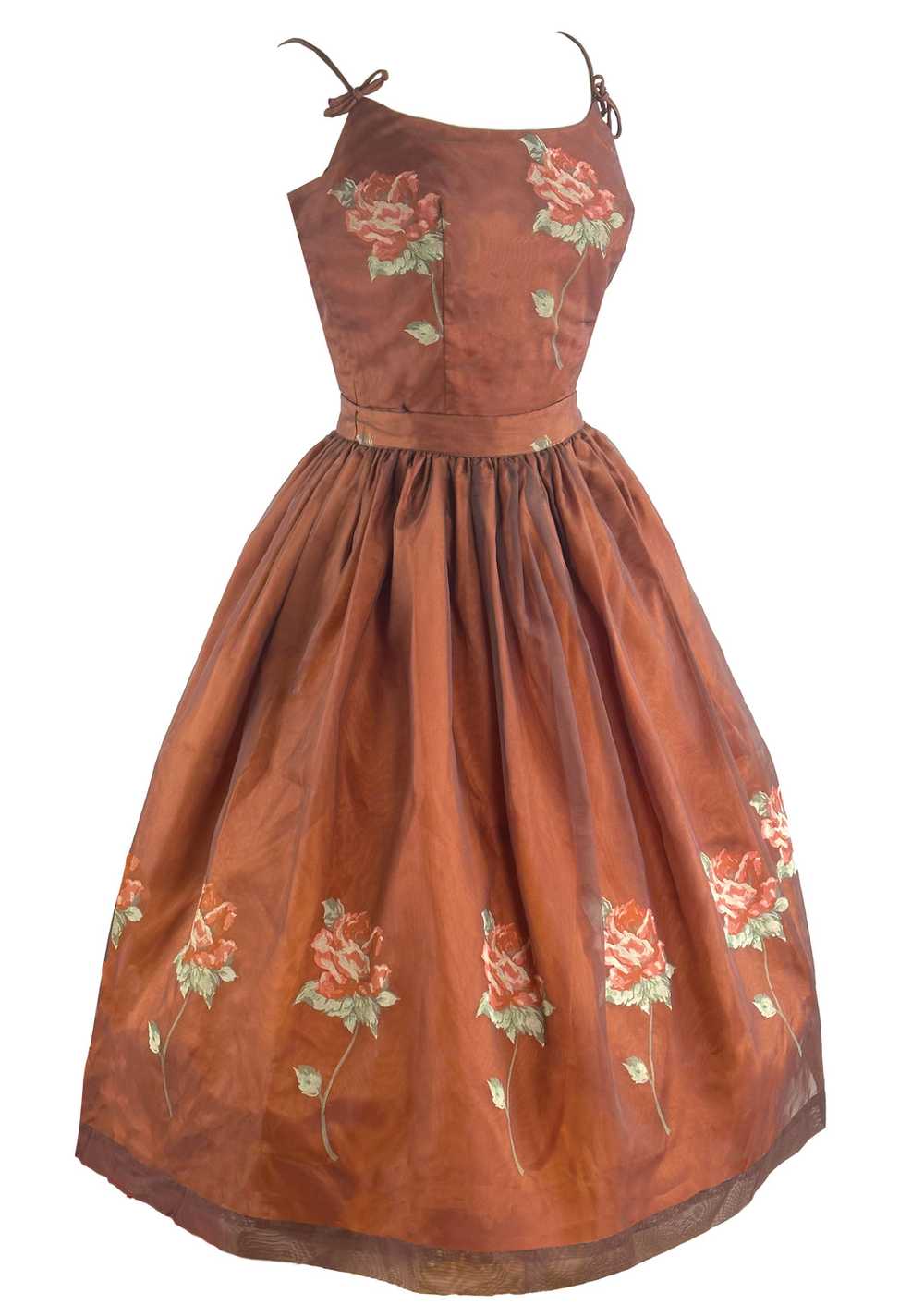 Late 1950s to Early 1960s Bronze Roses Dress Set-… - image 2