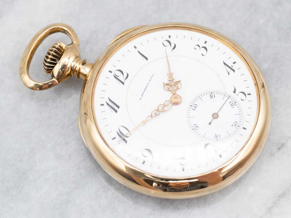 Antique Gold Open Face Pocket Watch with "CES" Mo… - image 1
