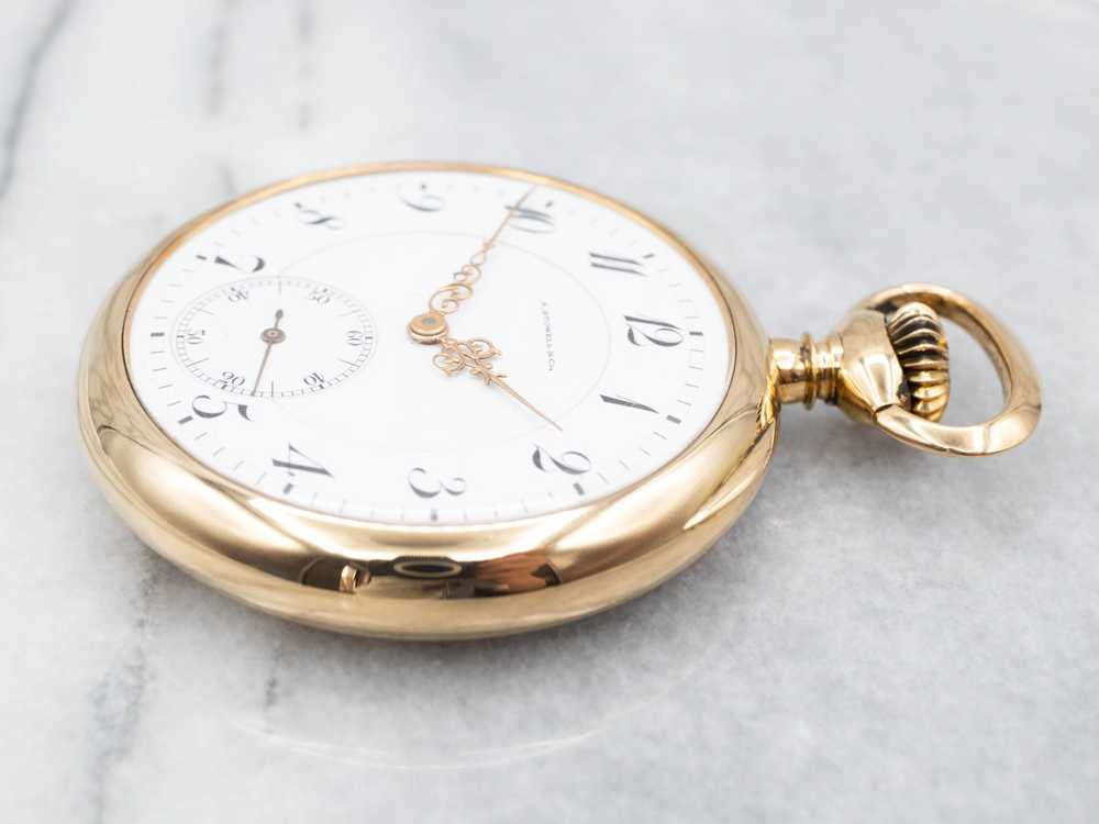 Antique Gold Open Face Pocket Watch with "CES" Mo… - image 2