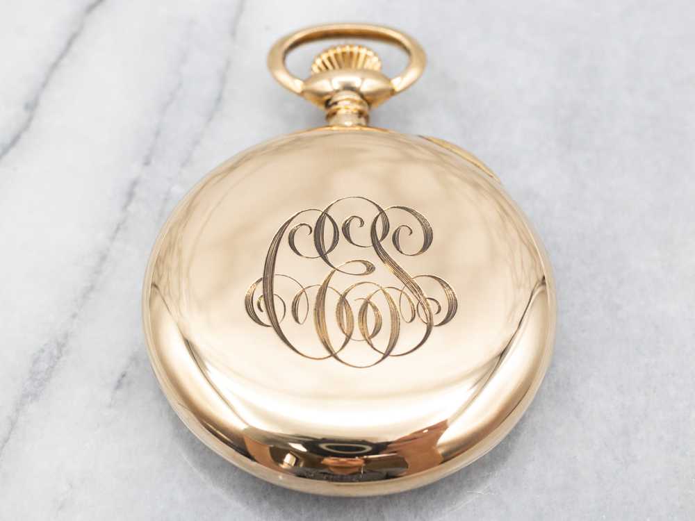 Antique Gold Open Face Pocket Watch with "CES" Mo… - image 3