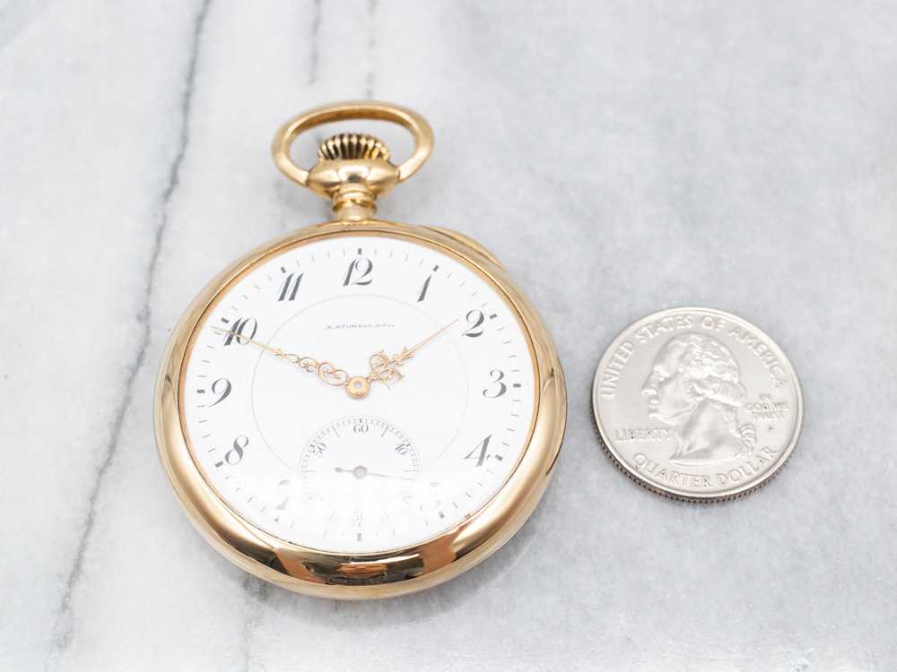 Antique Gold Open Face Pocket Watch with "CES" Mo… - image 5