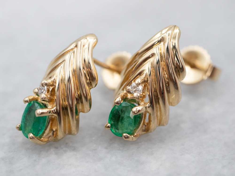 Vibrant Emerald Stud Earrings with Diamond Accents - image 1