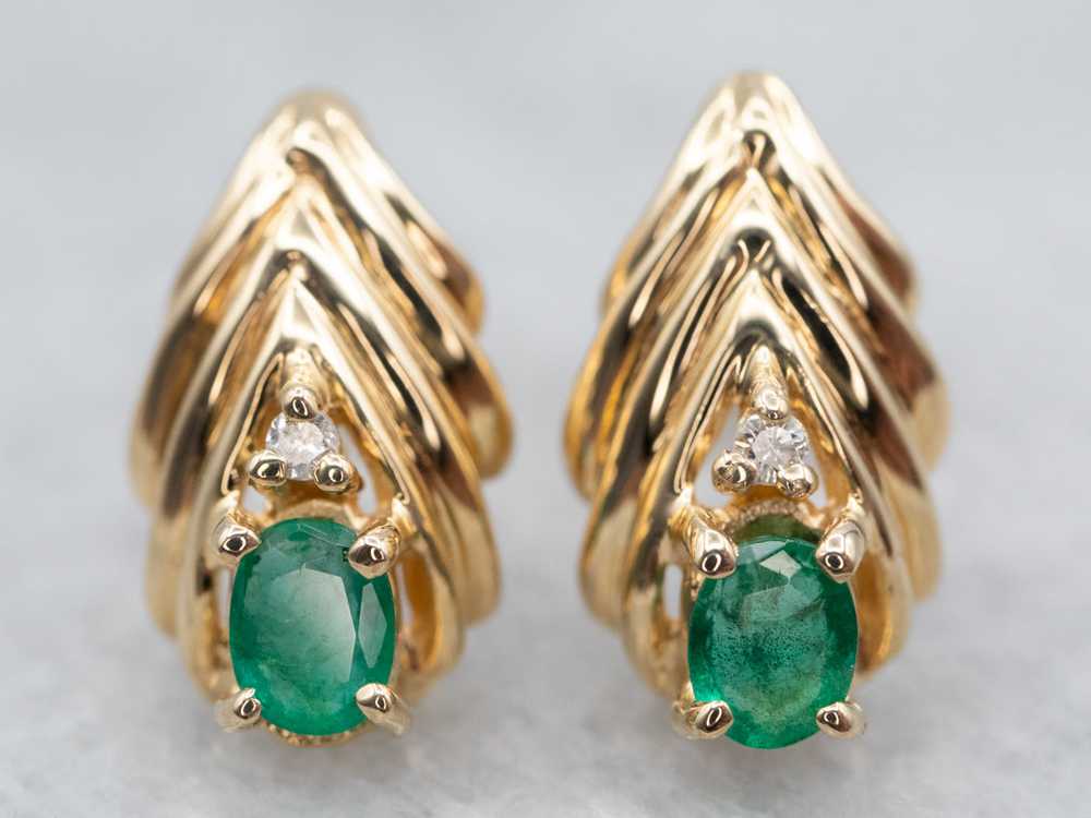 Vibrant Emerald Stud Earrings with Diamond Accents - image 2