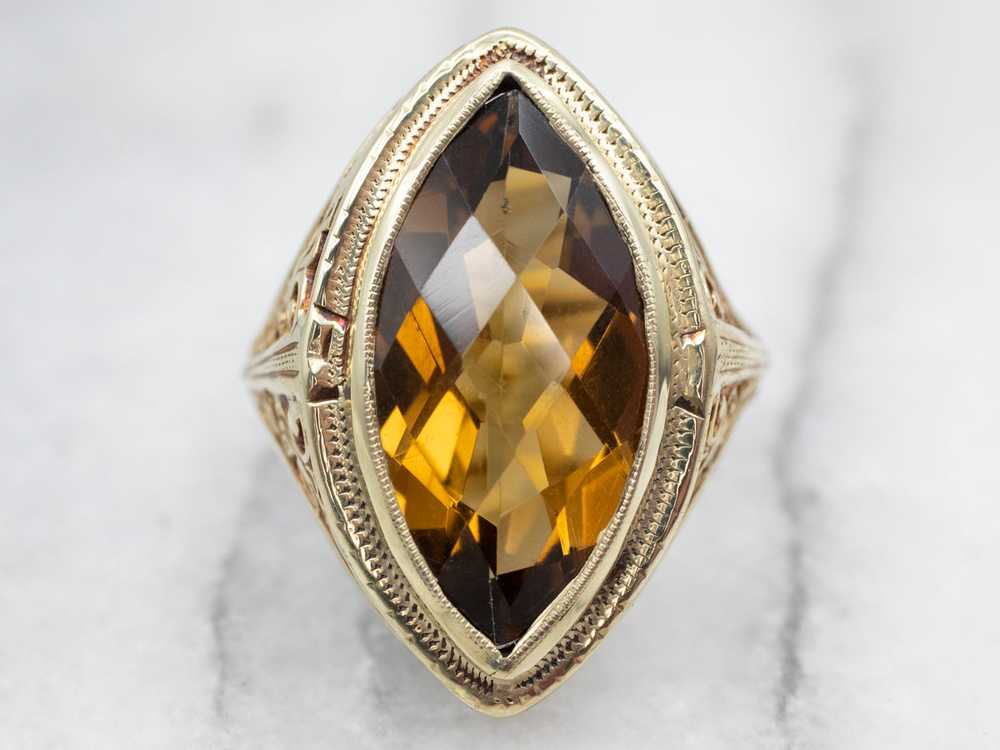 Marquise Cut Citrine Solitaire Ring - image 1