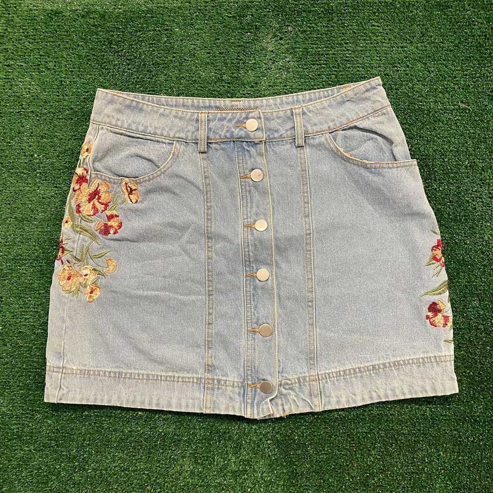 Vintage Floral Flowers Vintage Denim Jean Buttone… - image 1