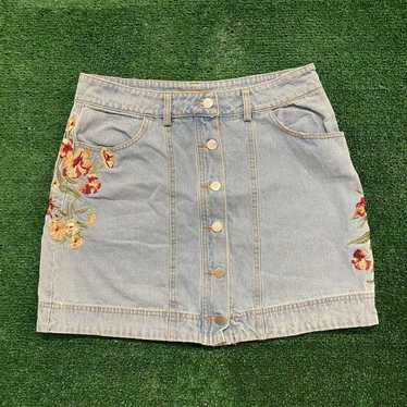 Vintage Floral Flowers Vintage Denim Jean Buttone… - image 1