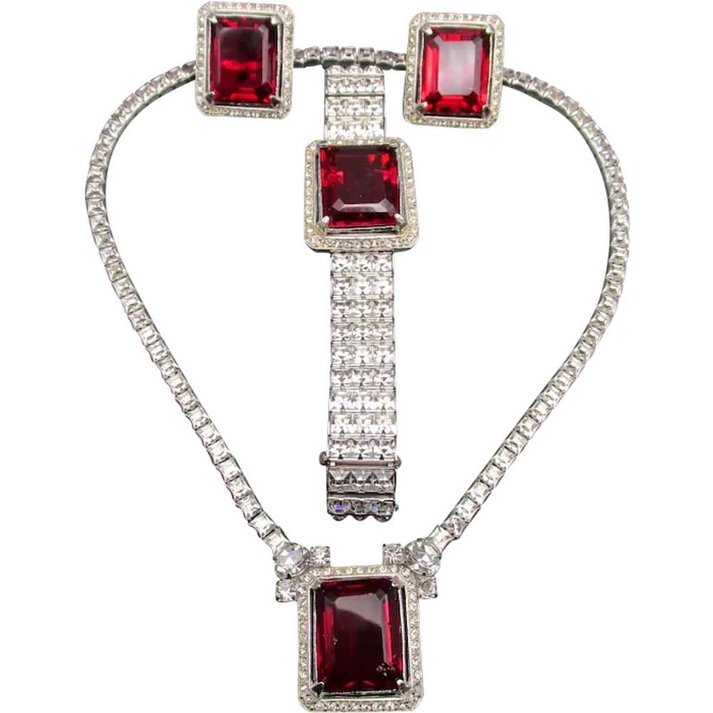 Gorgeous Art Deco Ruby Red and Crystal Rhinestone… - image 1