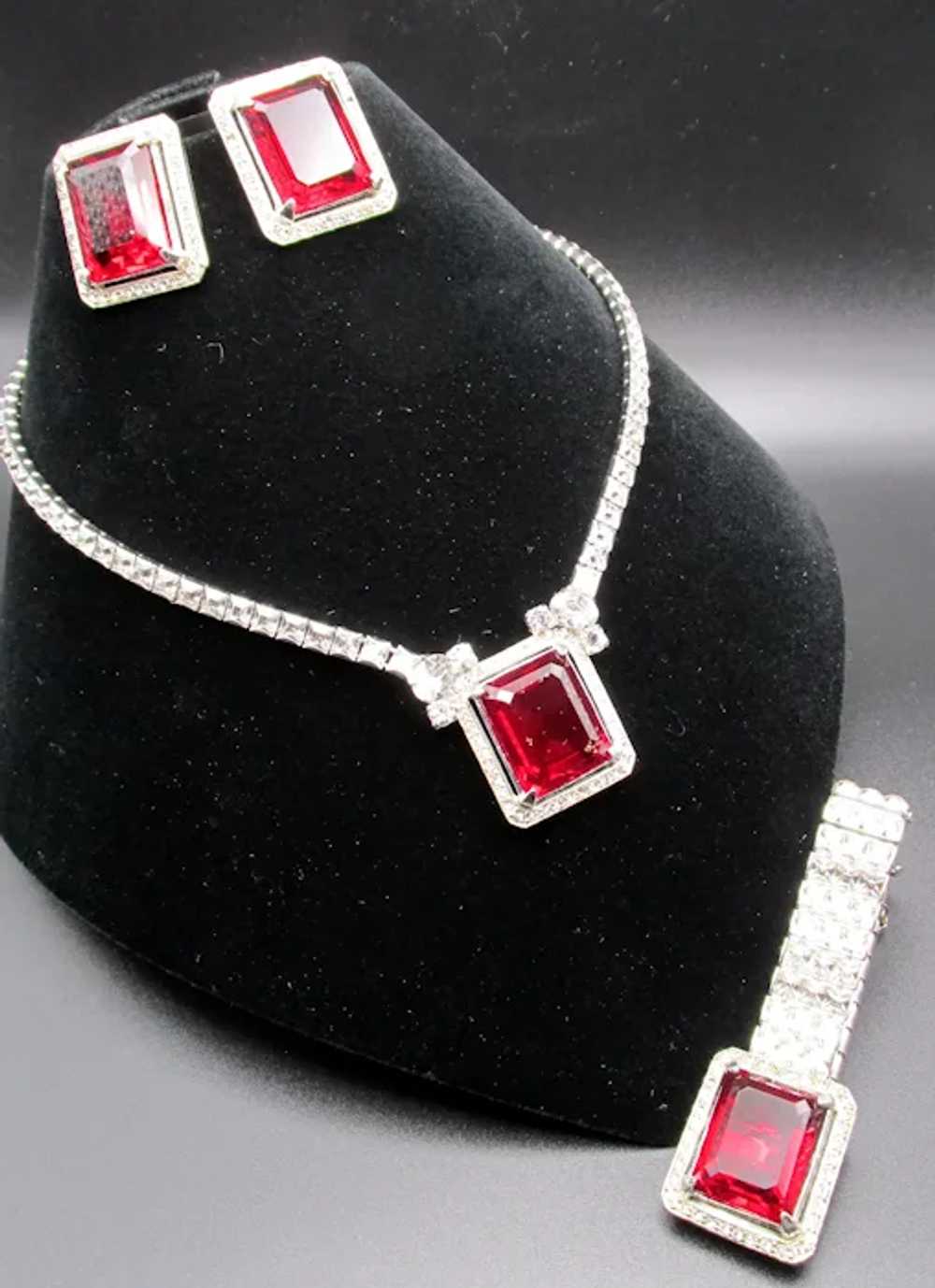 Gorgeous Art Deco Ruby Red and Crystal Rhinestone… - image 2