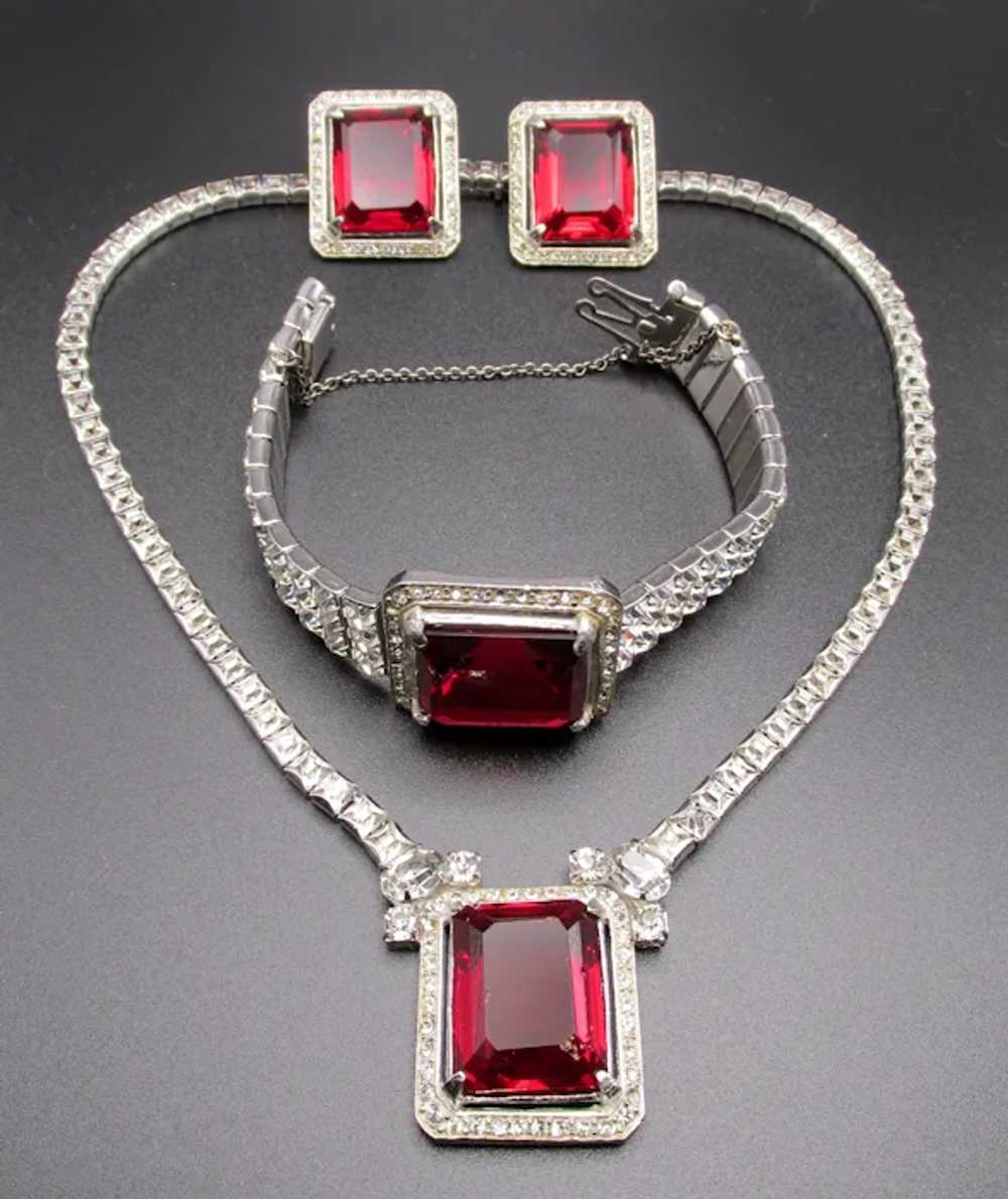 Gorgeous Art Deco Ruby Red and Crystal Rhinestone… - image 3