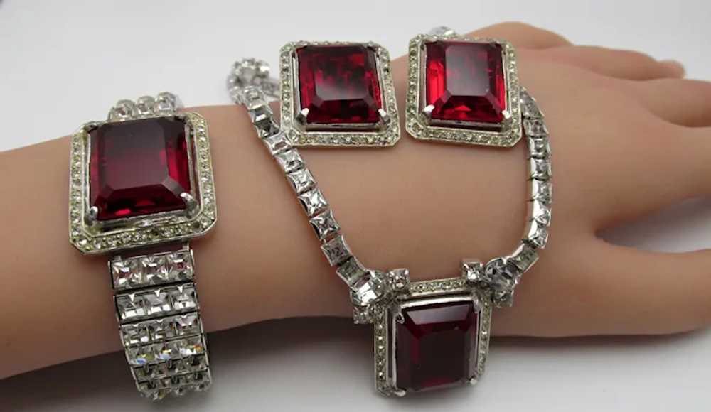 Gorgeous Art Deco Ruby Red and Crystal Rhinestone… - image 4