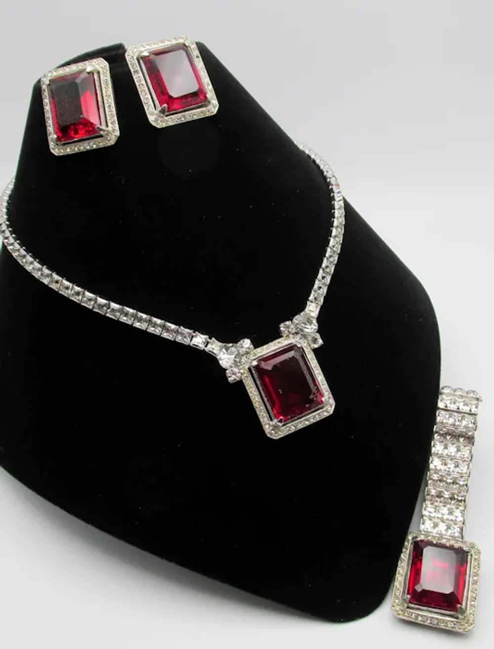 Gorgeous Art Deco Ruby Red and Crystal Rhinestone… - image 7