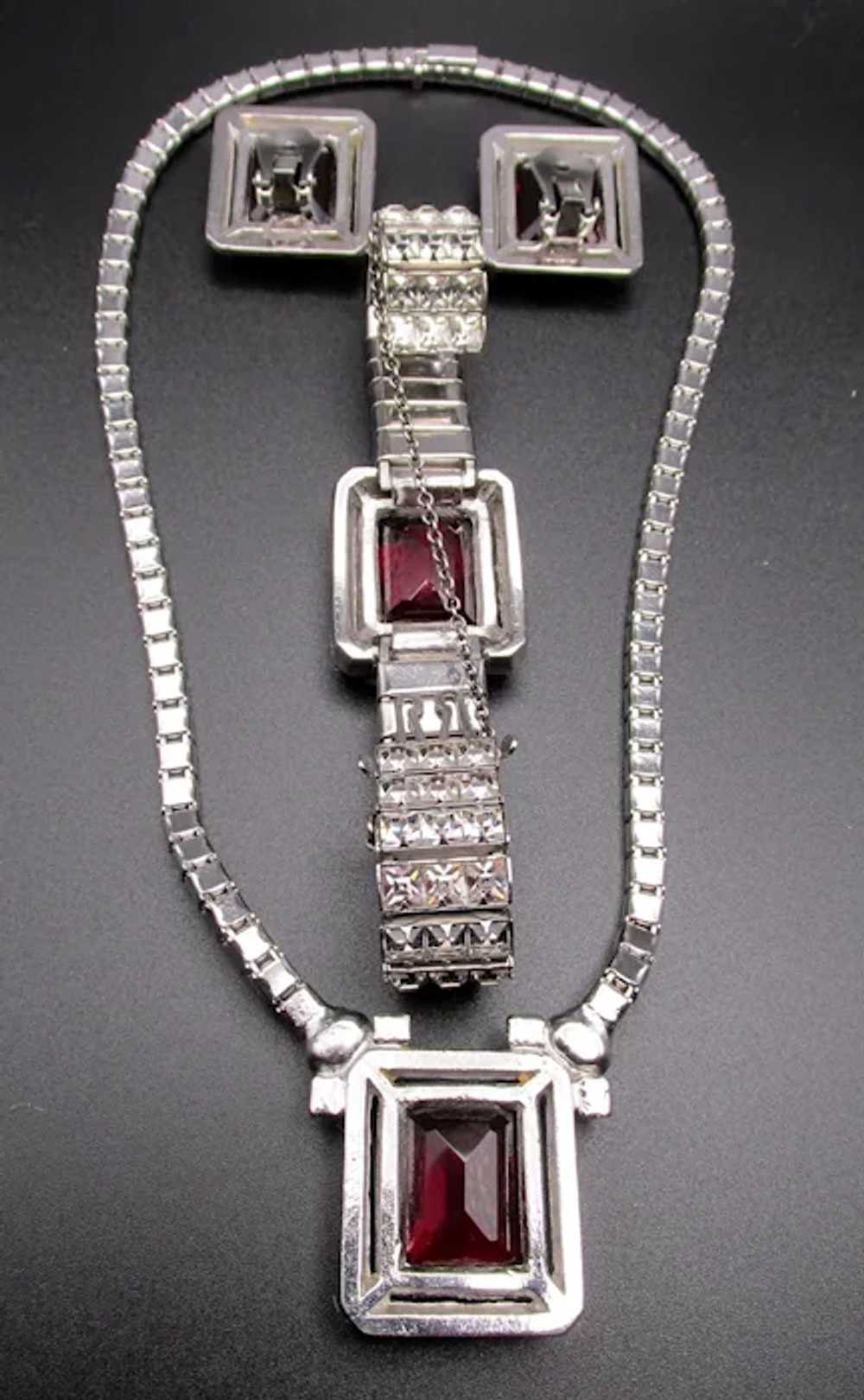 Gorgeous Art Deco Ruby Red and Crystal Rhinestone… - image 8