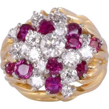 Diamond & Ruby Two Tone 18K Dome Ring - image 1