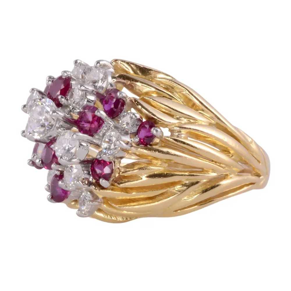 Diamond & Ruby Two Tone 18K Dome Ring - image 2