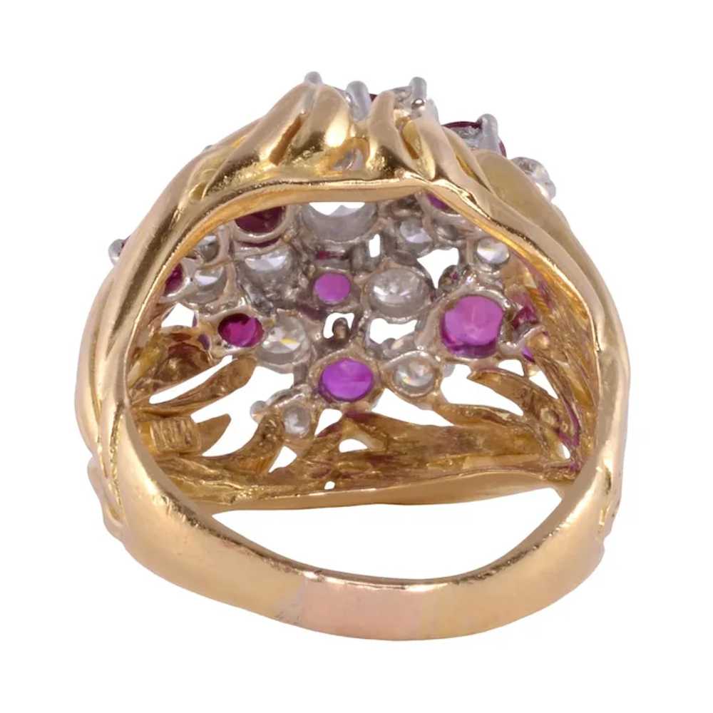 Diamond & Ruby Two Tone 18K Dome Ring - image 3