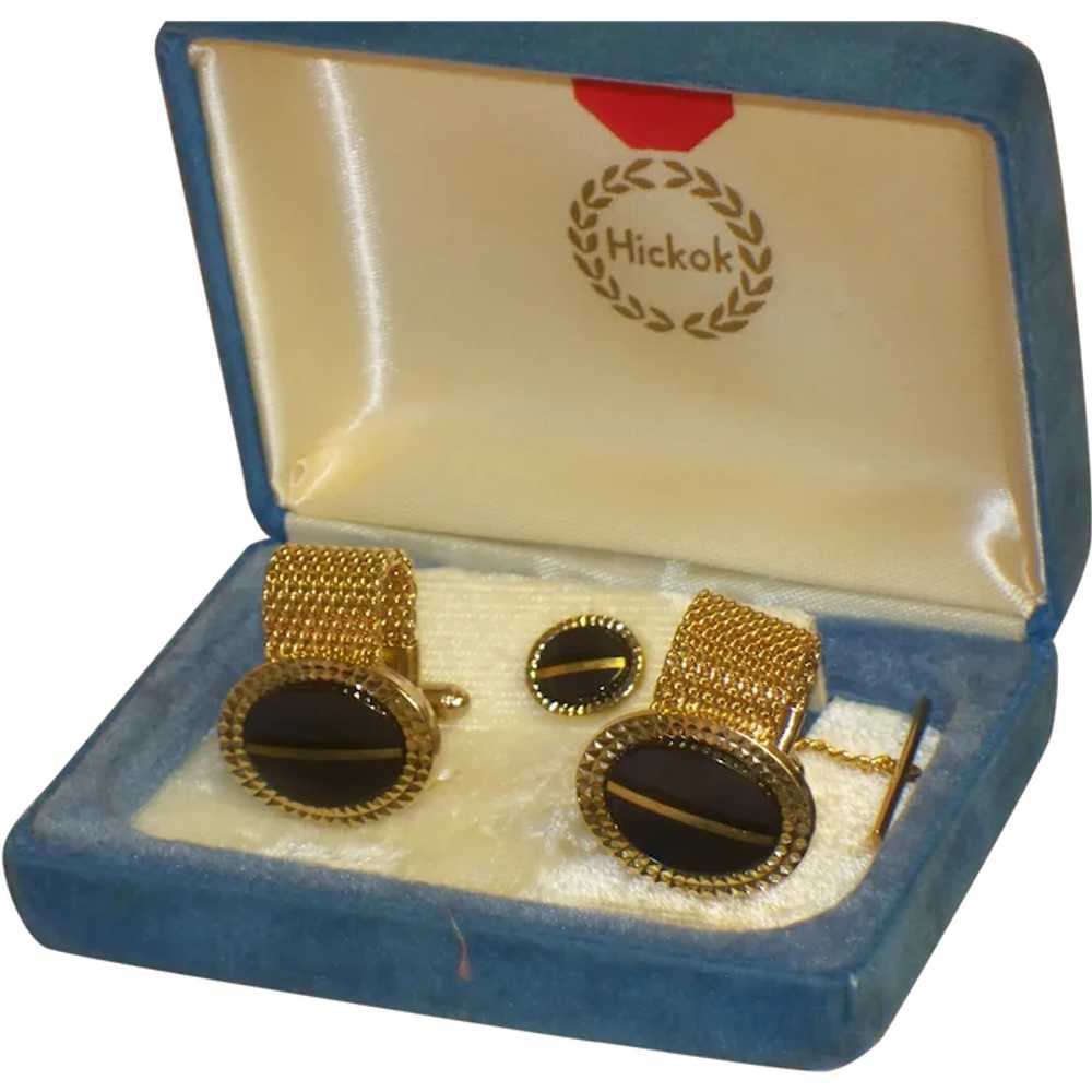 Vintage HICKOK Wrap Around Cufflinks & Tie Pin Se… - image 1