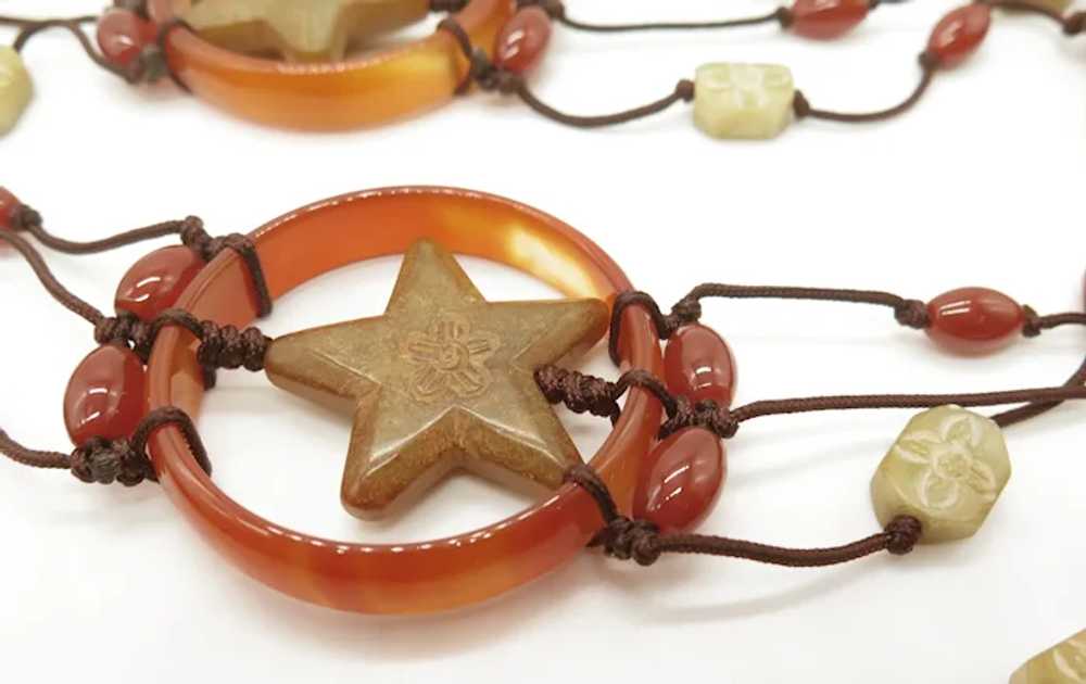 Huge Carnelian and Jade Cord Statement Necklace o… - image 10