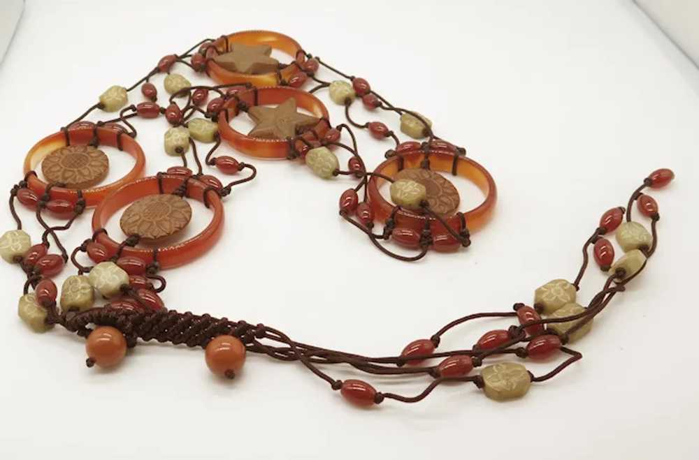 Huge Carnelian and Jade Cord Statement Necklace o… - image 11