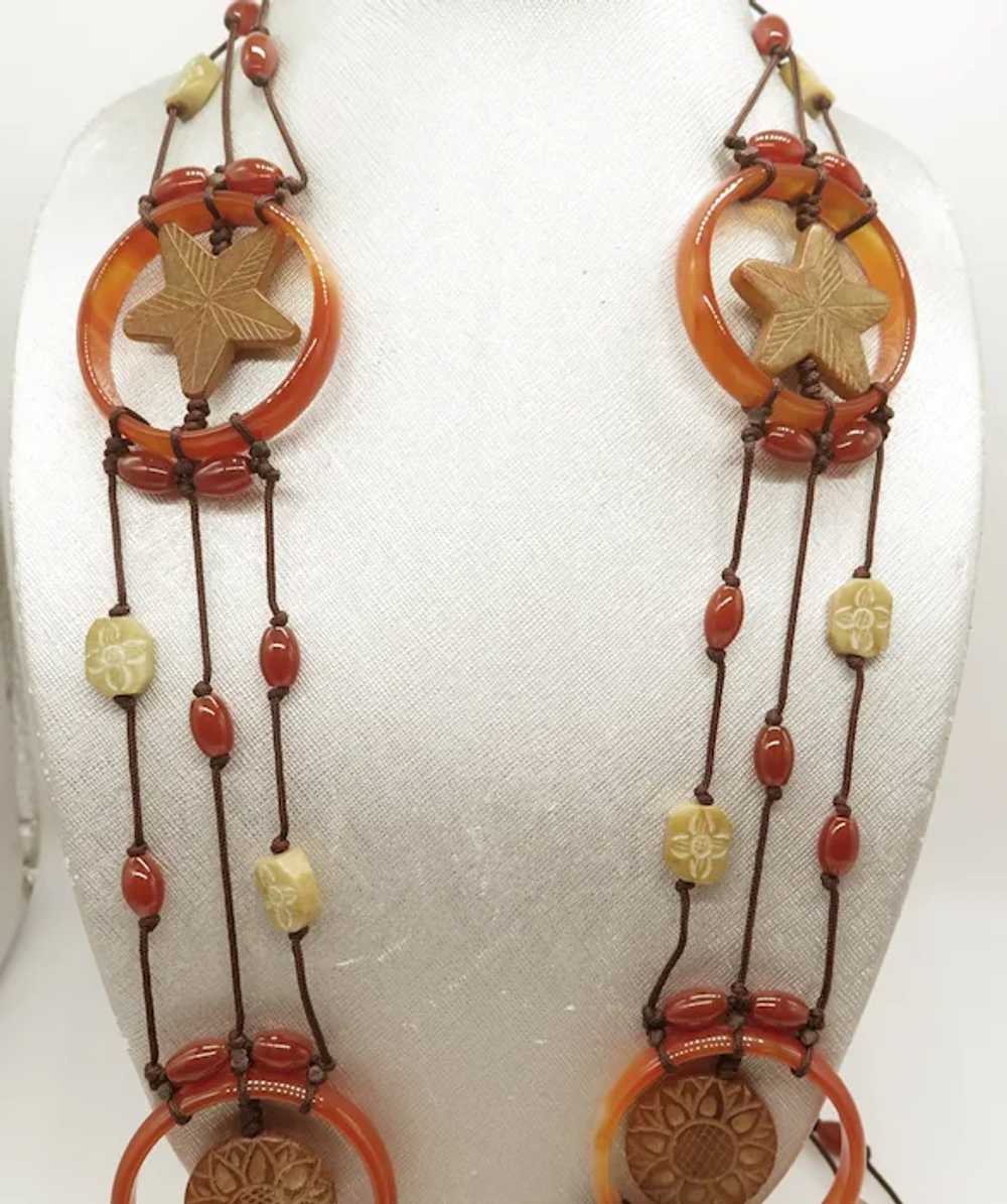 Huge Carnelian and Jade Cord Statement Necklace o… - image 12