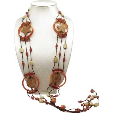 Huge Carnelian and Jade Cord Statement Necklace o… - image 1