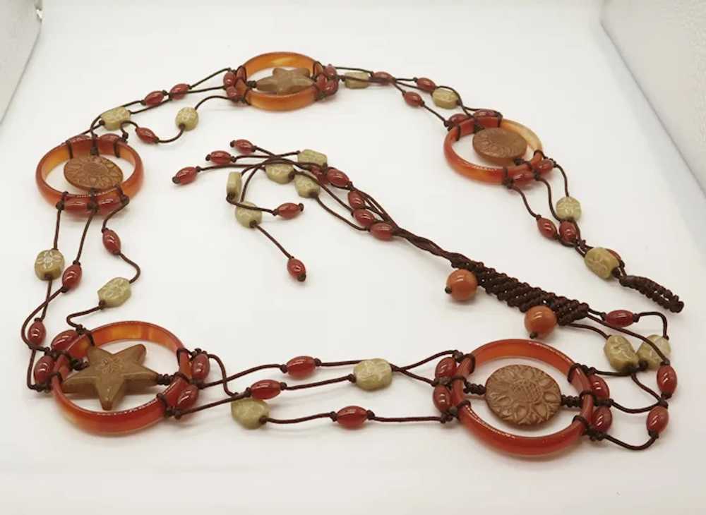 Huge Carnelian and Jade Cord Statement Necklace o… - image 2