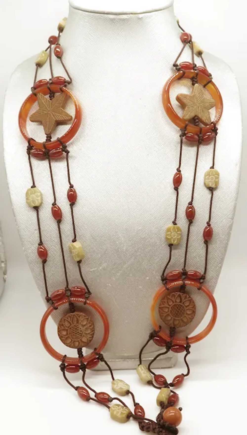 Huge Carnelian and Jade Cord Statement Necklace o… - image 3