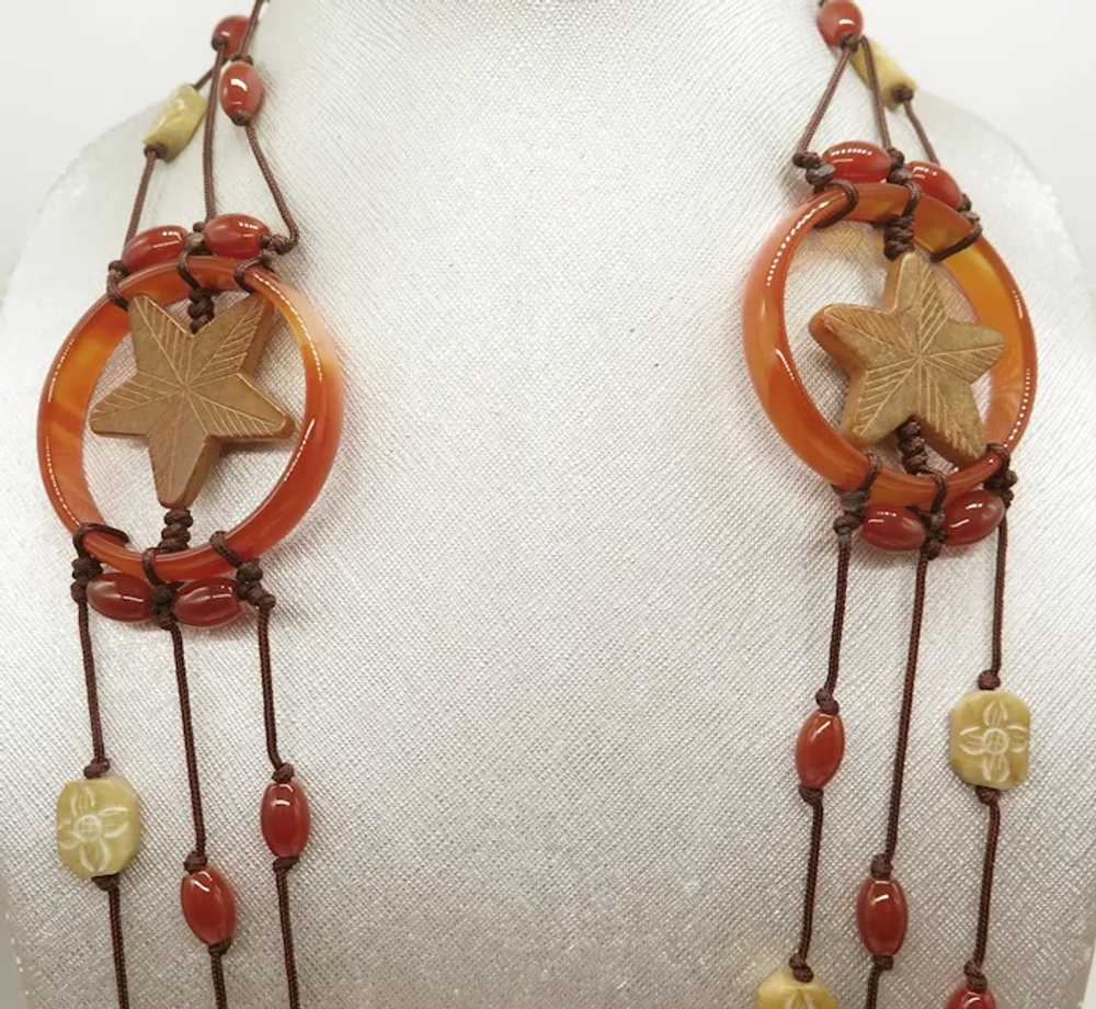 Huge Carnelian and Jade Cord Statement Necklace o… - image 4