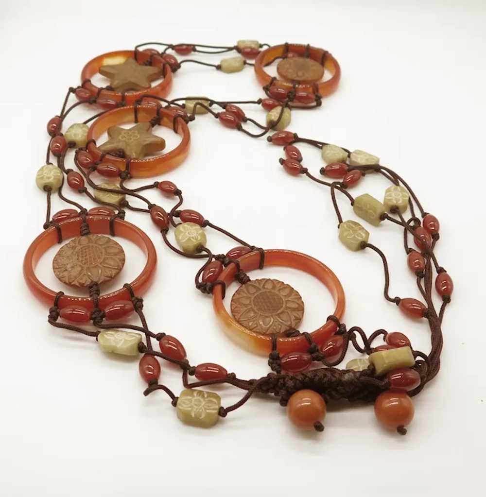 Huge Carnelian and Jade Cord Statement Necklace o… - image 5