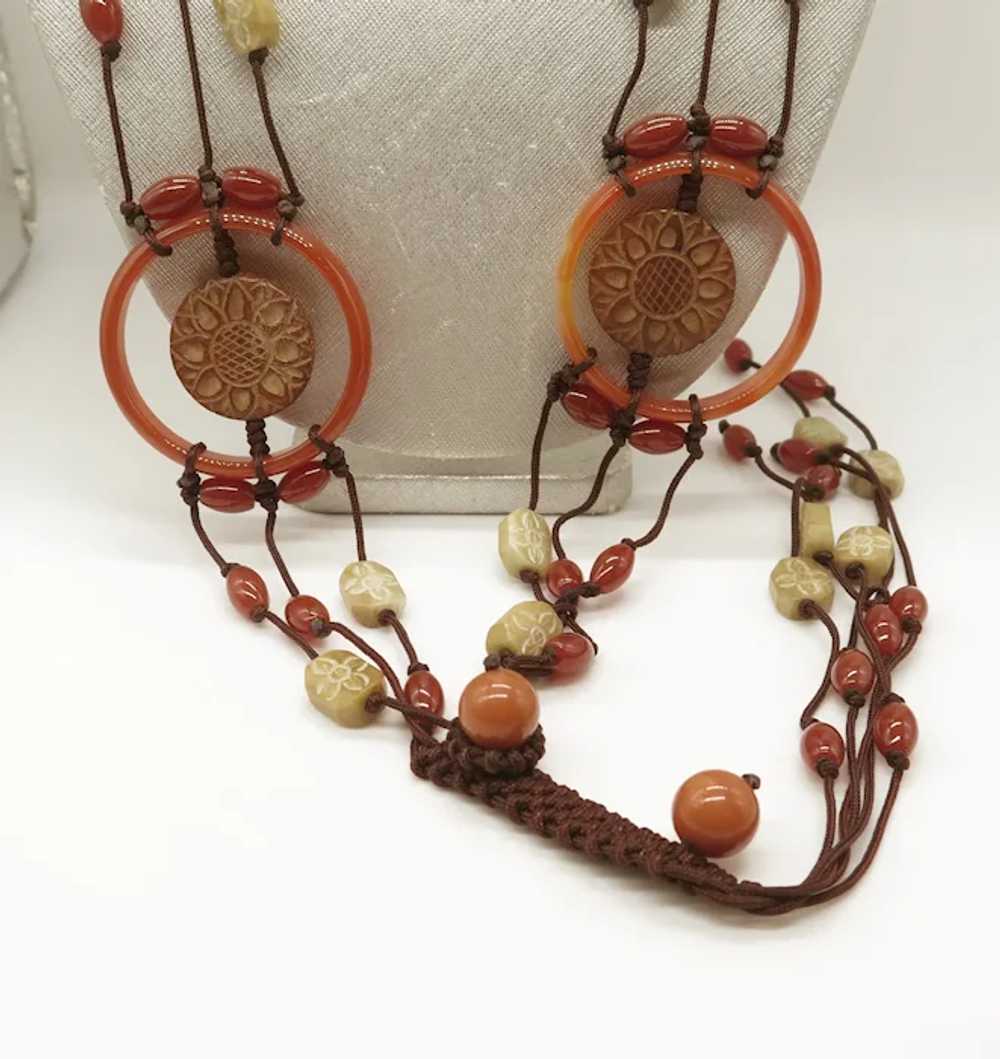 Huge Carnelian and Jade Cord Statement Necklace o… - image 6