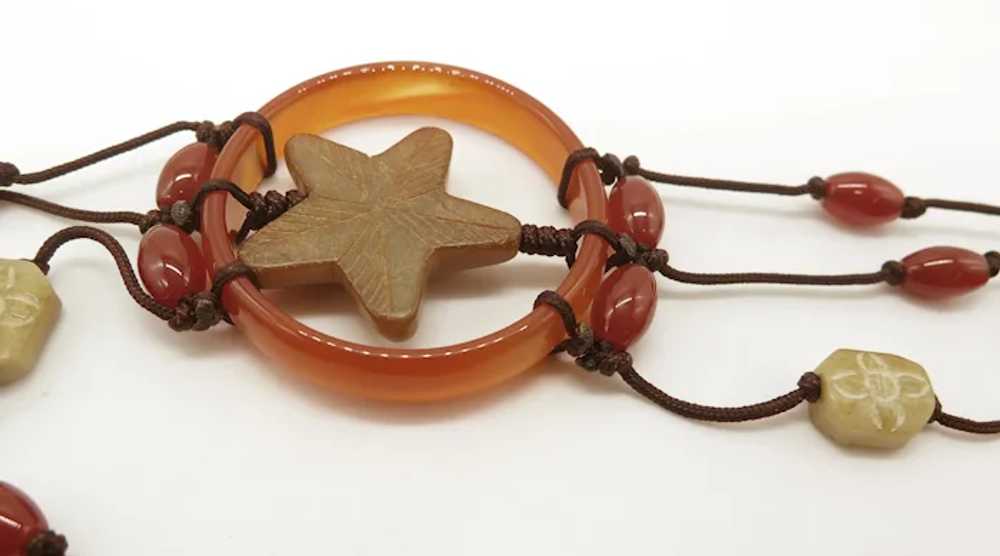 Huge Carnelian and Jade Cord Statement Necklace o… - image 7