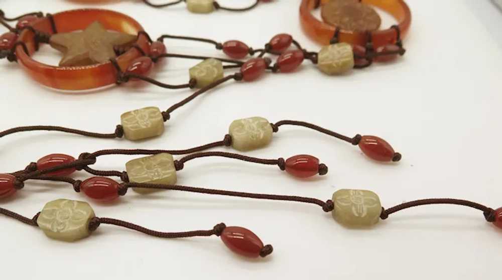 Huge Carnelian and Jade Cord Statement Necklace o… - image 8