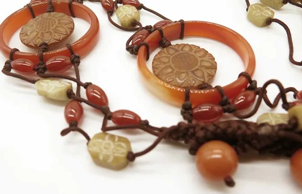 Huge Carnelian and Jade Cord Statement Necklace o… - image 9