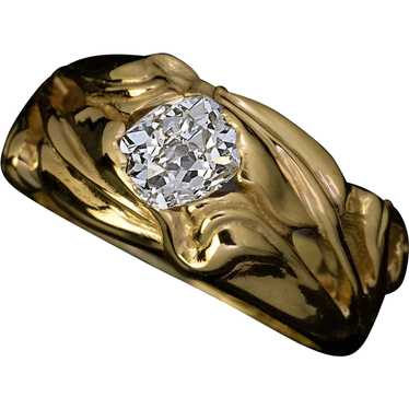 Art Nouveau Antique 1.24 Ct Diamond Gold Unisex Ri